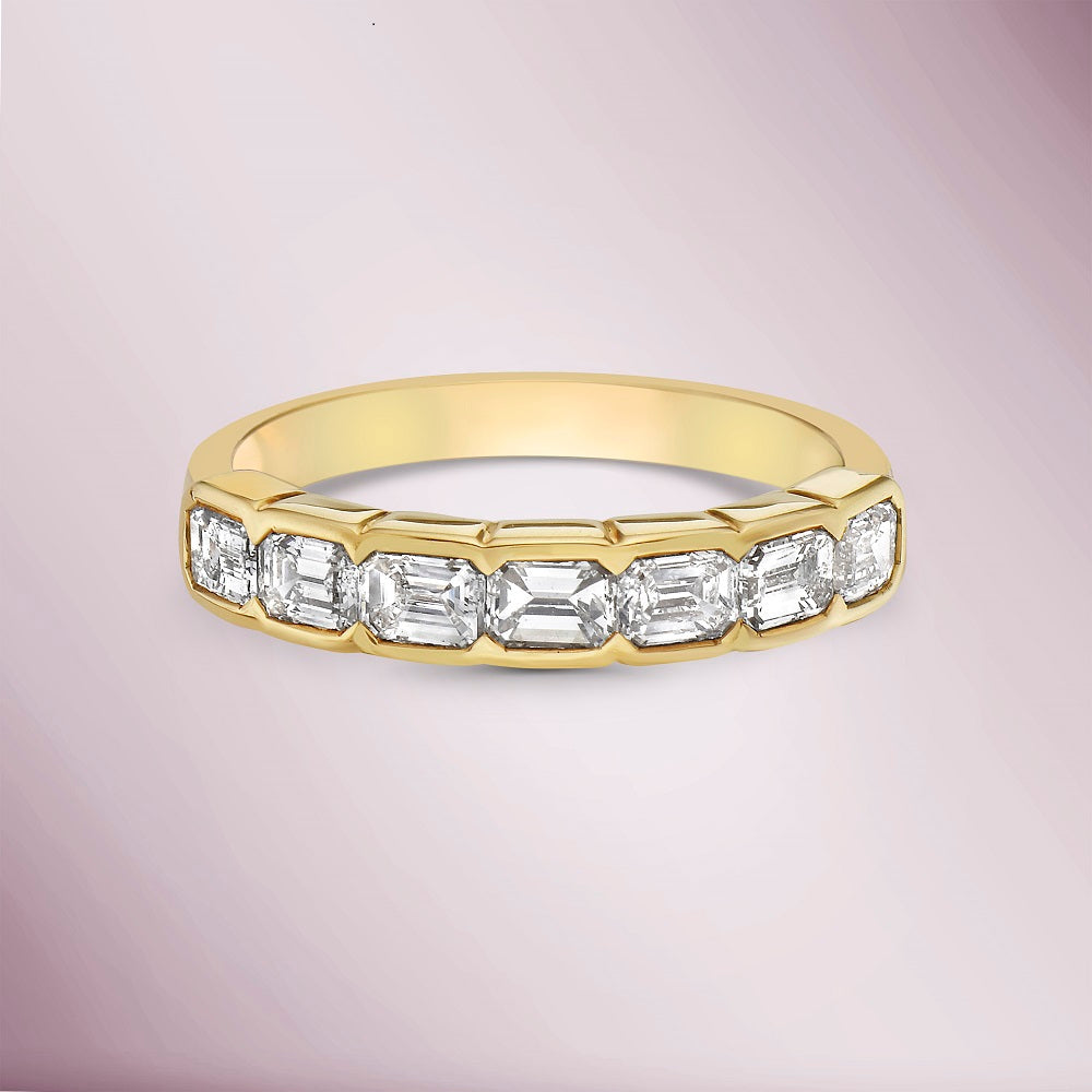 HalfWay Emerald Cut Diamond Eternity Band Ring (1.17 ct.) Bezel Set in 18K Gold