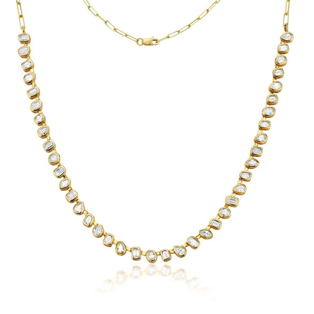 HalfWay Fancy Multi Shape Diamond Necklace With Adjustable Paper Clip Chain