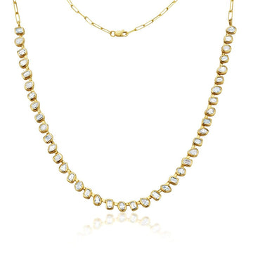 HalfWay Fancy Multi Shape Diamond Necklace With Adjustable Paper Clip Chain