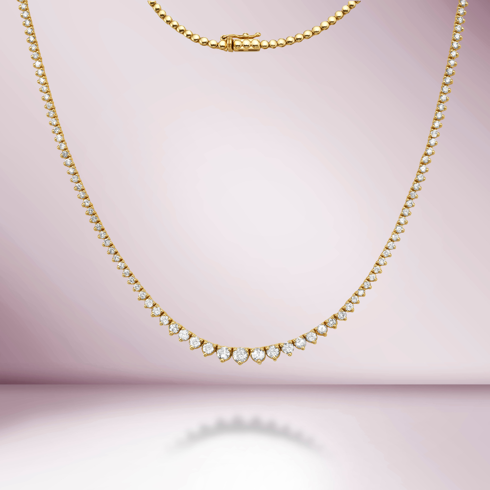 HalfWay Riviera Diamond Tennis Necklace (3.00 ct.) 2.00 mm to 4.45 mm 3-Prongs Setting in 14K Gold