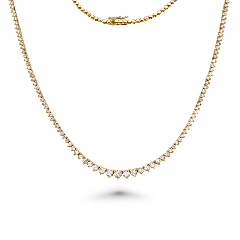 HalfWay Riviera Diamond Tennis Necklace (3.00 ct.) 2.00 mm to 4.45 mm 3-Prongs Setting in 14K Gold