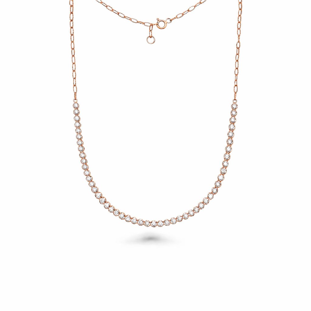 HalfWay Diamond Tennis Necklace (3.00 ct.) Buttercup Setting in 14K Gold, Choker Necklace