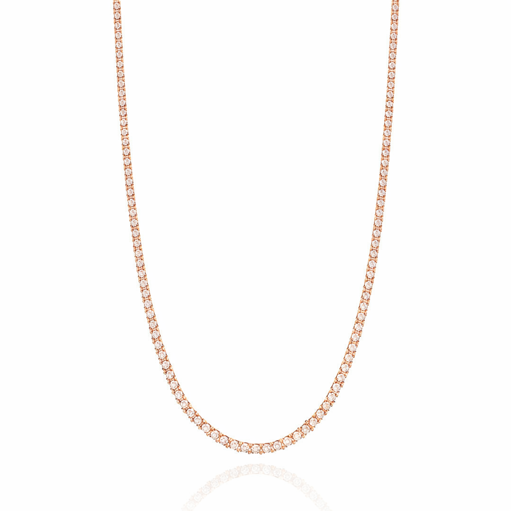 HalfWay Diamond Tennis Necklace (3.50 ct.) 2 mm 4-Prongs Setting in 14K Gold