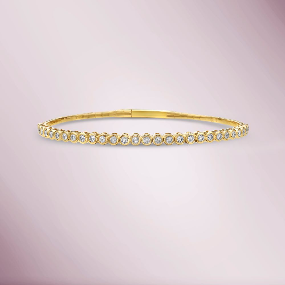HalfWay Diamond Flexible Bangle Bracelet (1.10 ct.) Bezel Set in 14K Gold