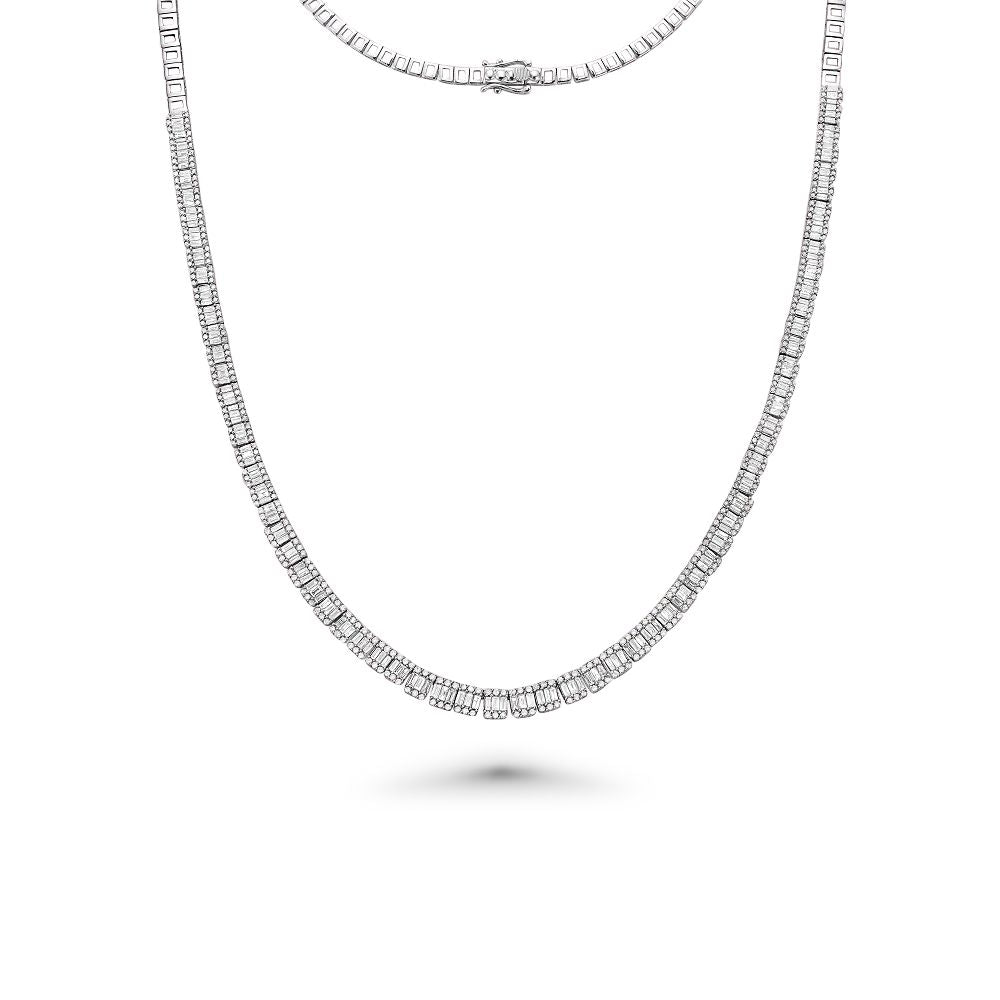 Halfway Graduated Baguette & Round Diamond Tennis Necklace (5.25 ct.) in 14K Gold