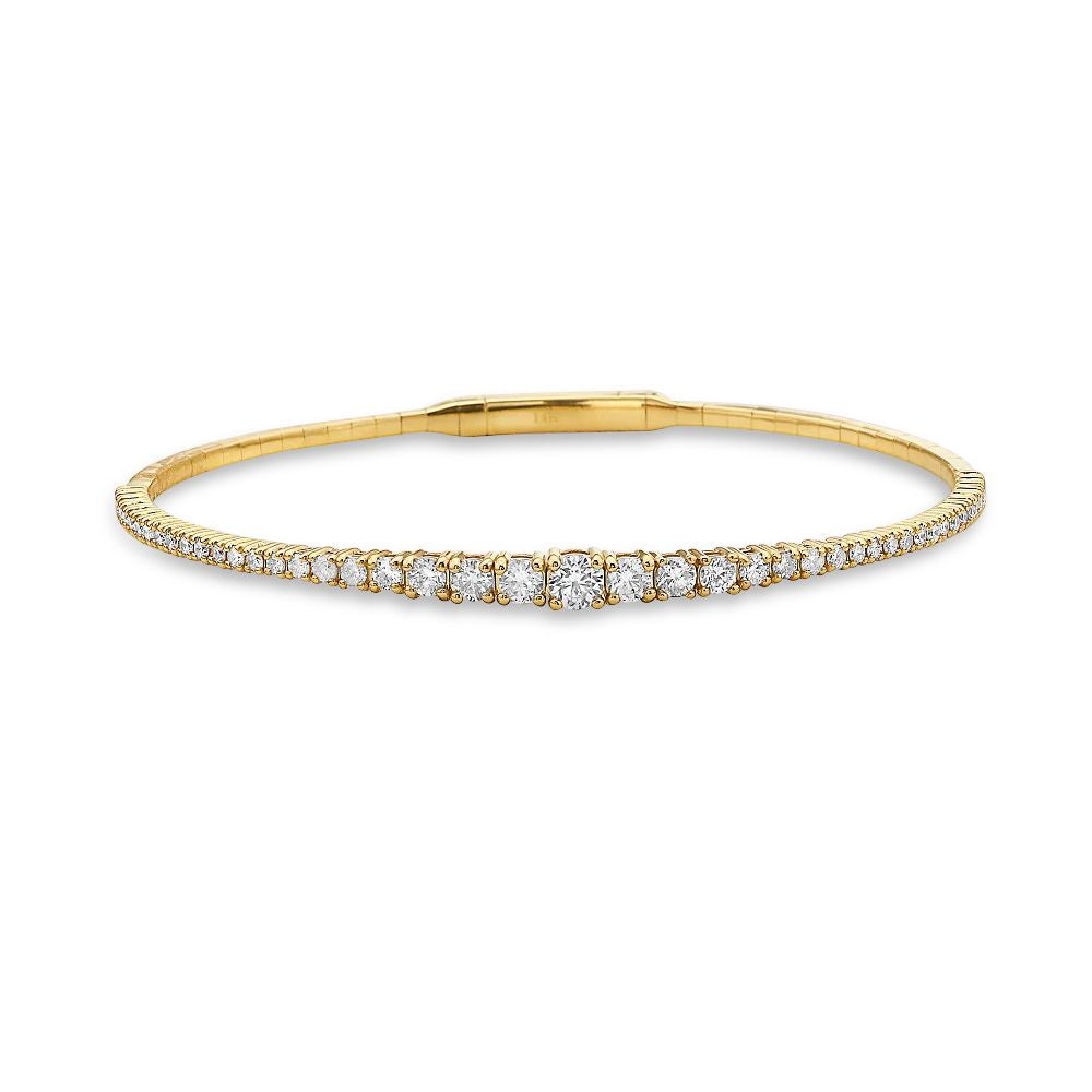 Halfway Graduated Diamond Thin Flexible Bangle Bracelet Cuff (1.35 ct.) in 14K Gold