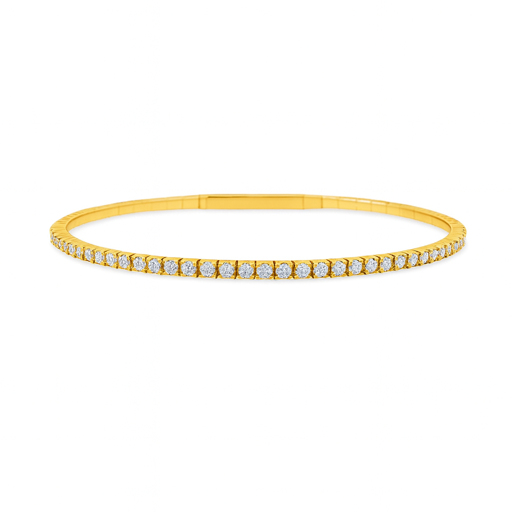 Halfway Flexible Diamond & Studs Thin Flexible Bangle Bracelet Cuff (0.95 ct.) in 14K Gold