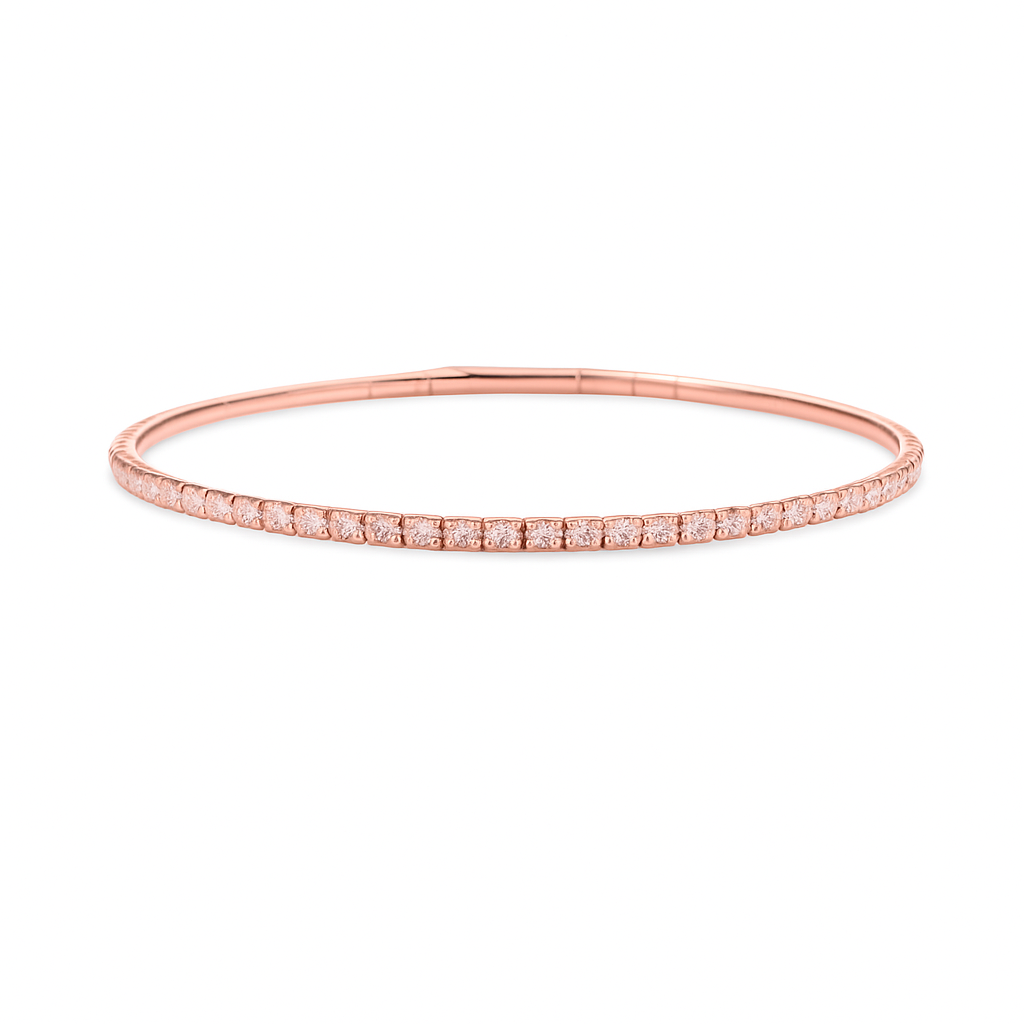 Halfway Flexible Diamond & Studs Thin Flexible Bangle Bracelet Cuff (0.95 ct.) in 14K Gold