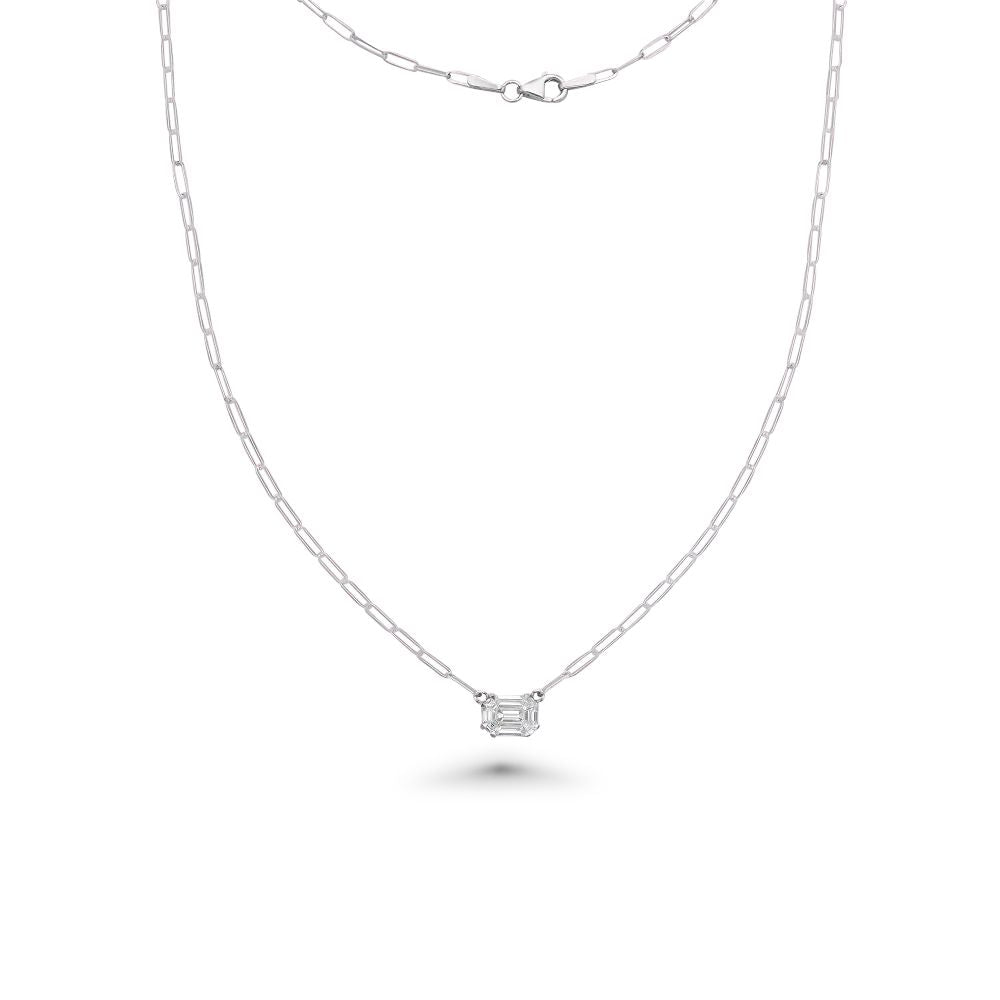 Illusion Rectangular Shape Emerald Cut Diamond Paperclip Necklace (0.50 ct.) in 14k Gold