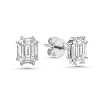 Illusion Setting Diamond Emerald Shape Studs Earrings (0.95 ct.) in 14K Gold