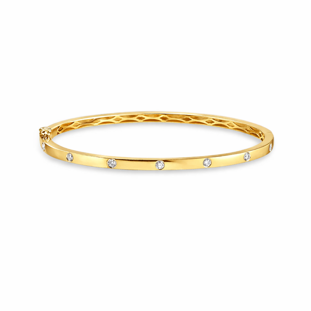 Inlay Diamond Stackable Square Tube Bangle Bracelet Cuff (0.30 ct.) in 14K Gold