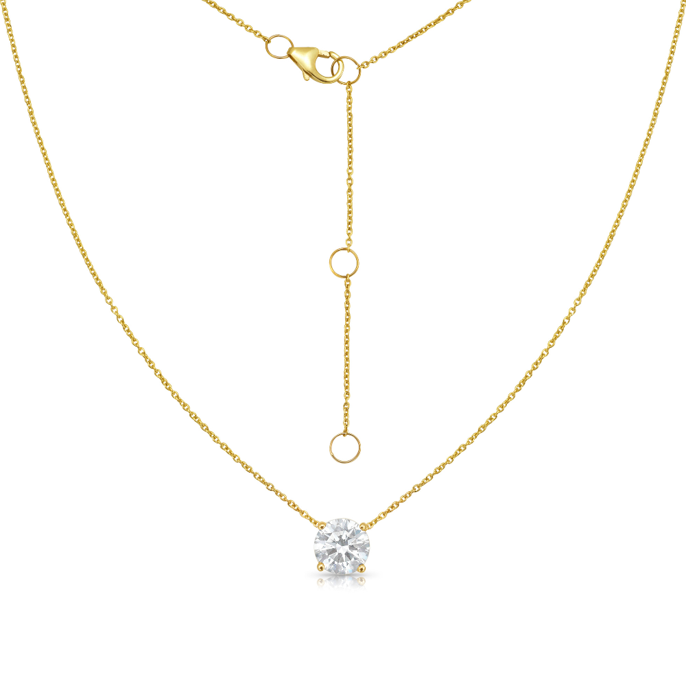 Lab Grown Diamond (1.50 Carats) Round Cut 4-Prongs setting necklace in 14K Gold