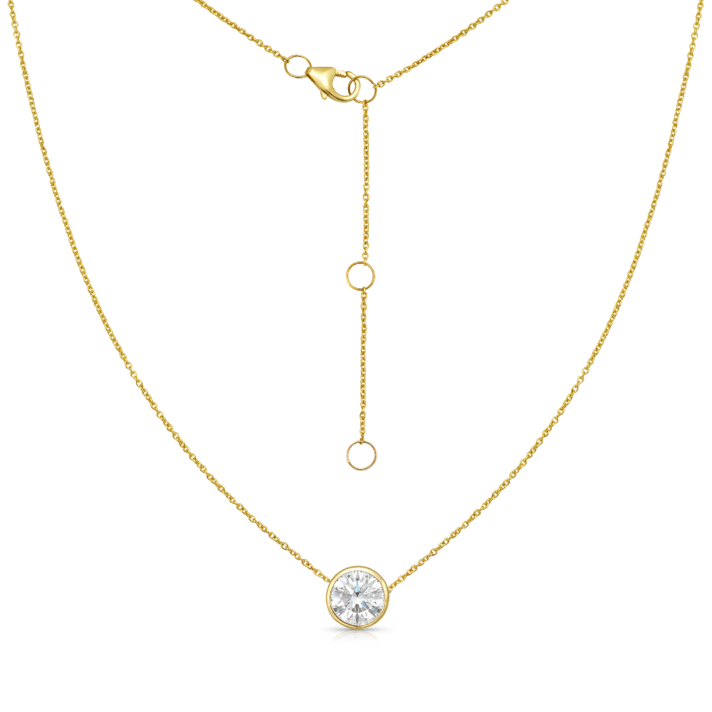 Lab Grown Diamond (1.50 carats) Round Cut bezel setting necklace in 14K White Gold