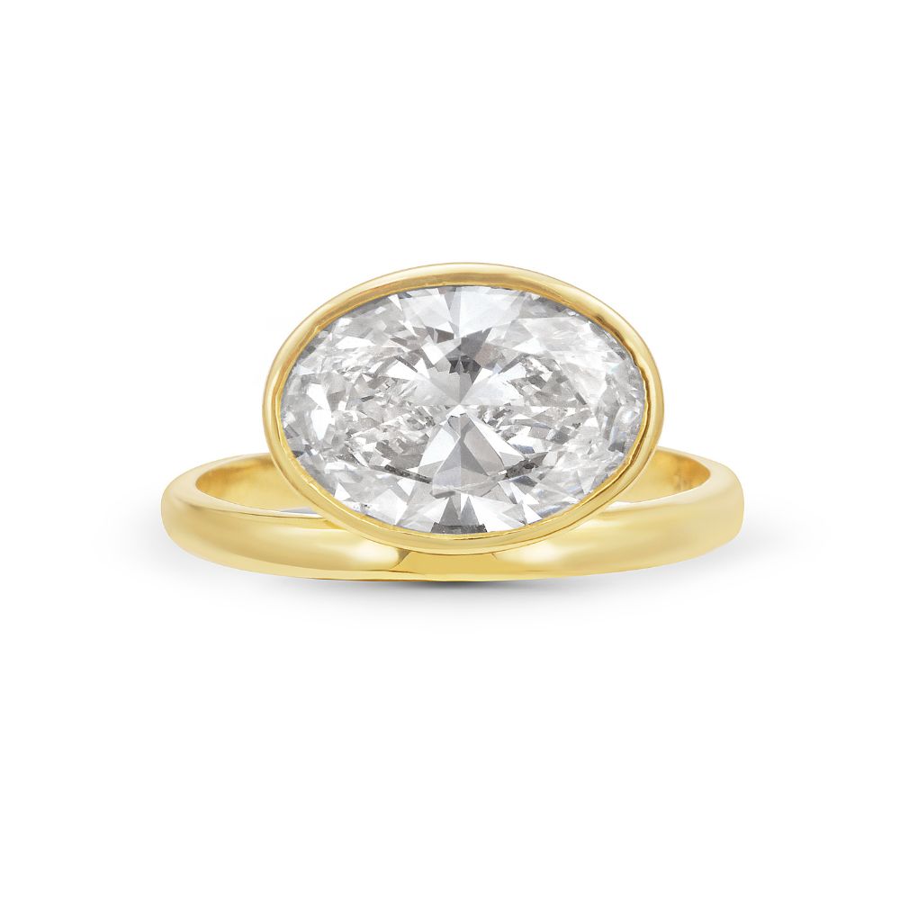 Lab Grown Diamond (3.00 ct.) Oval Cut Bezel Setting Engagement Ring in 14K Gold