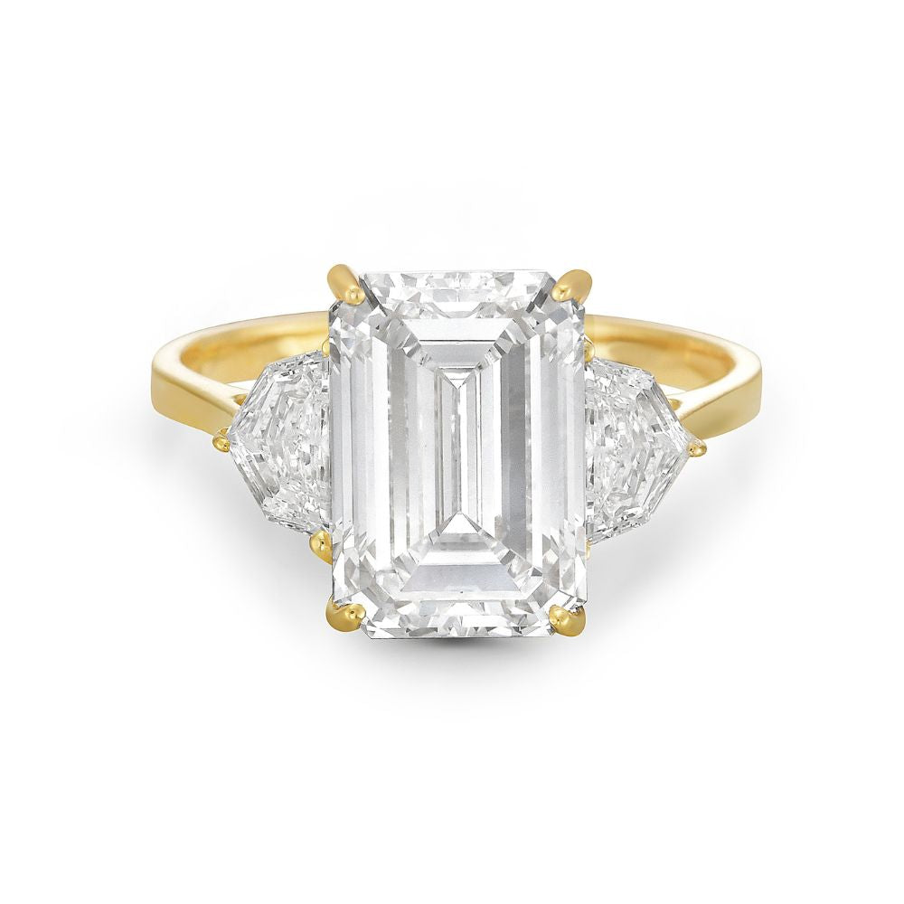 Lab Grown Diamond (4.00 ct.) Emerald Cut 3-Stones Setting Engagement Ring in 14K Gold