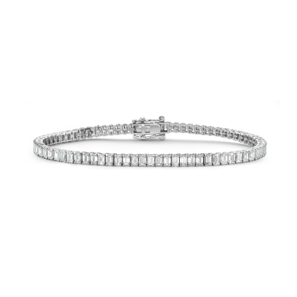 Lab Grown Emerald Cut Diamond North-South Tennis Bracelet (7.00 ct.) 4-Prongs Setting in 14K Gold 