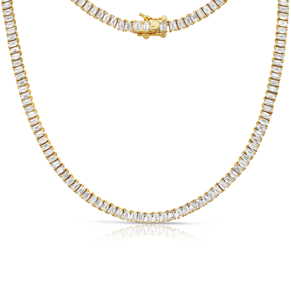 Lab Grown Emerald Cut Diamond Tennis Necklace (15.00 ct.) – North South 4-Prong Setting in 14K Gold