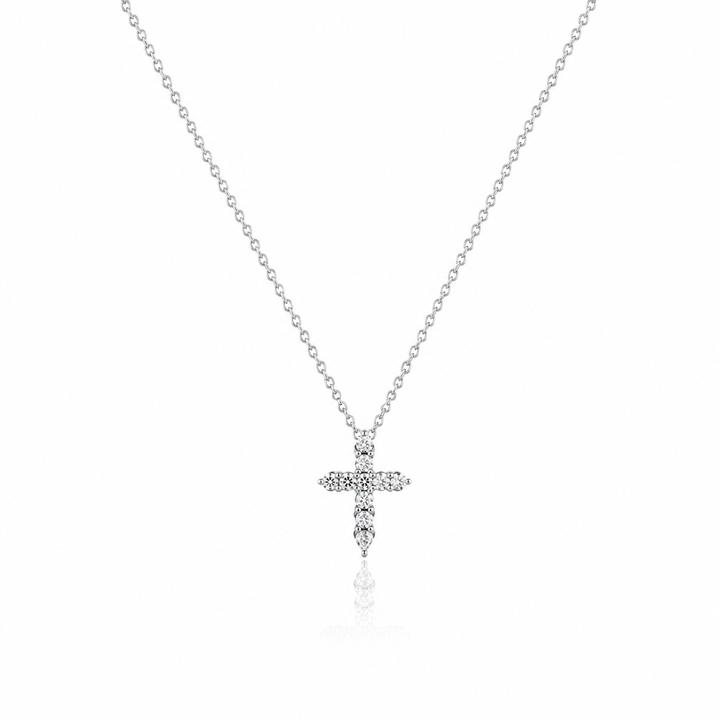 Lab Grown Diamond (0.24 Carats) Mini Cross Necklace in 14K Gold