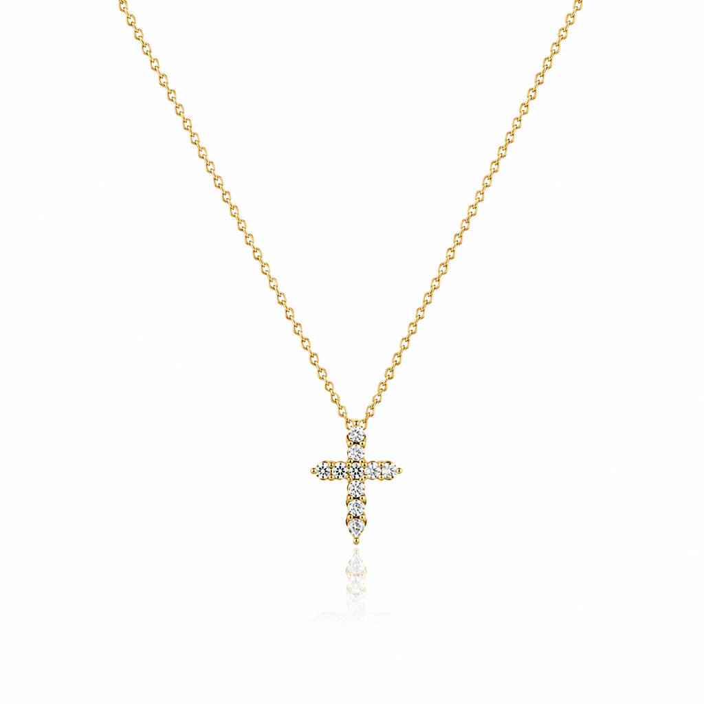 Lab Grown Diamond (0.24 Carats) Mini Cross Necklace in 14K Gold
