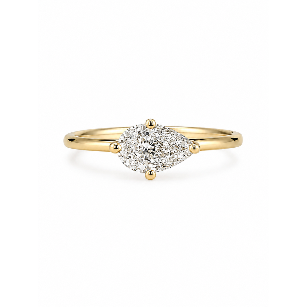 Lab Grown Diamond (0.50 ct.) East West Pear Shape 4-Prongs Setting Ring in 14K Gold