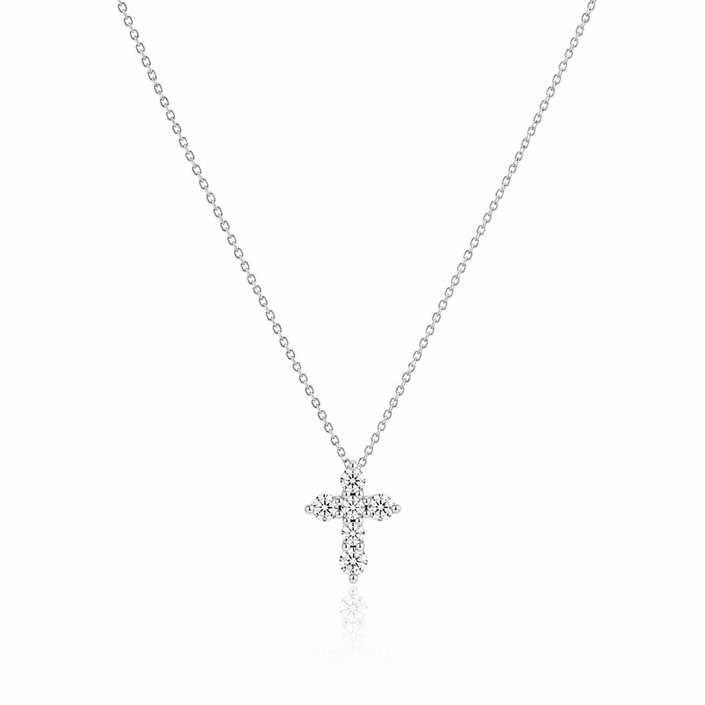 Lab Grown Diamond (1.00 Carats) Mini Cross Necklace in 14K Gold