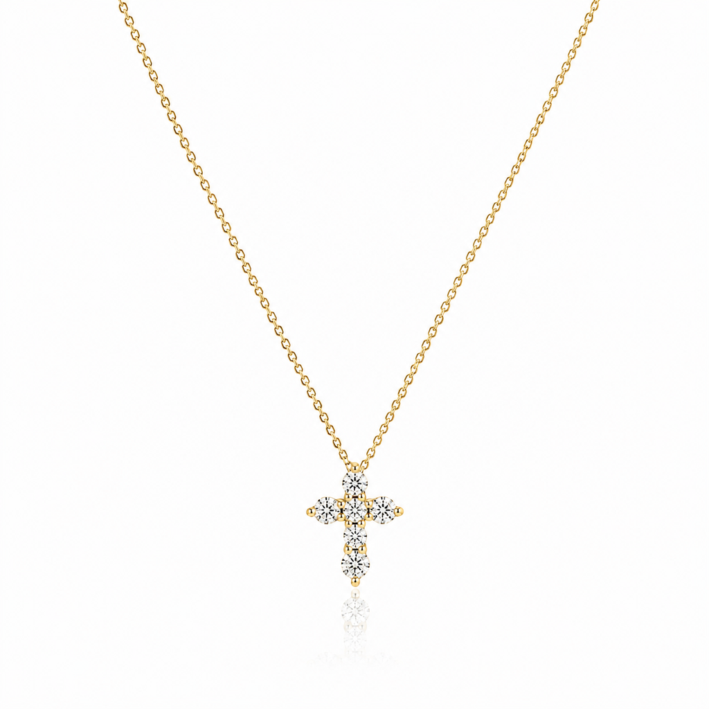 Lab Grown Diamond (1.00 Carats) Mini Cross Necklace in 14K Gold