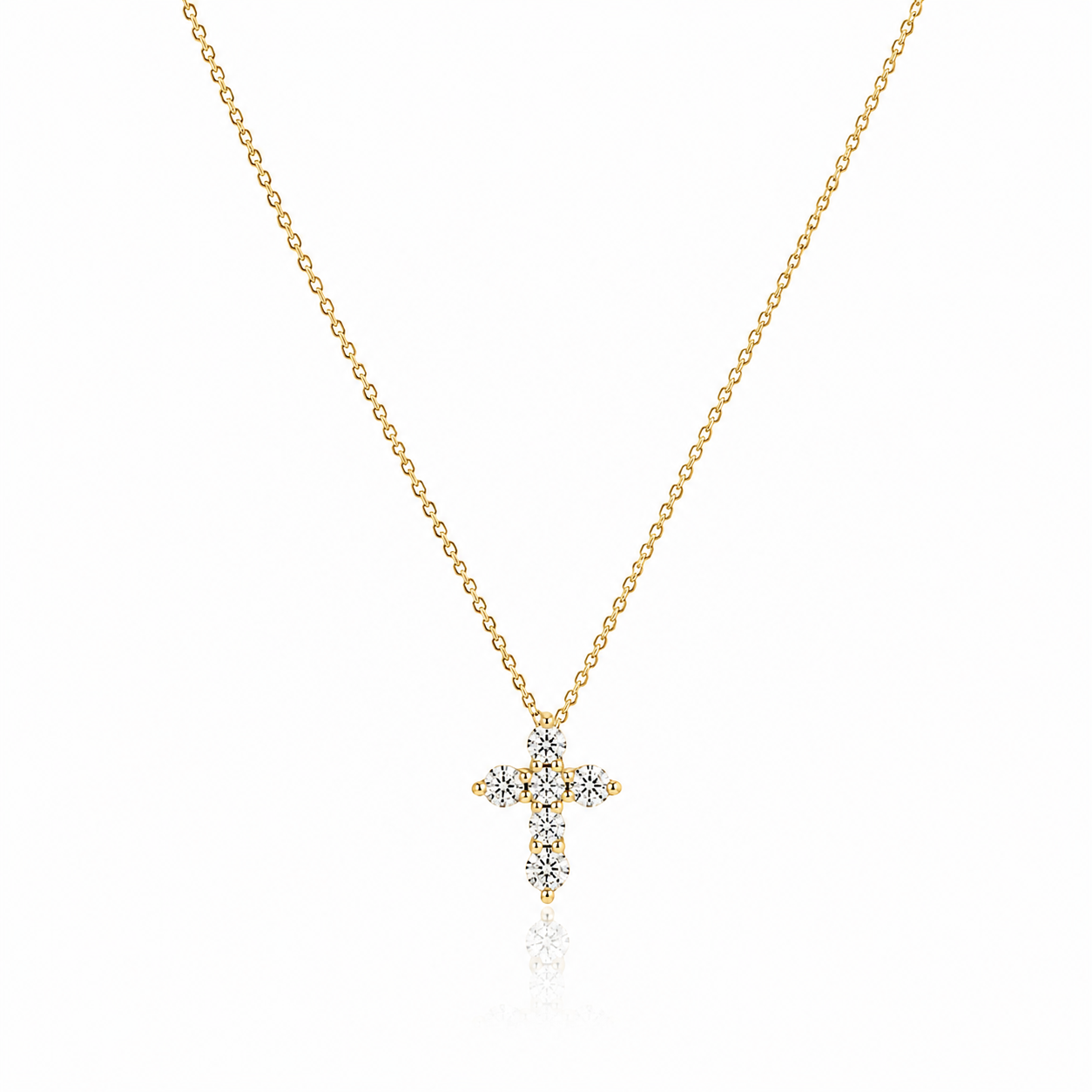 Lab Grown Diamond (1.00 Carats) Mini Cross Necklace in 14K Gold