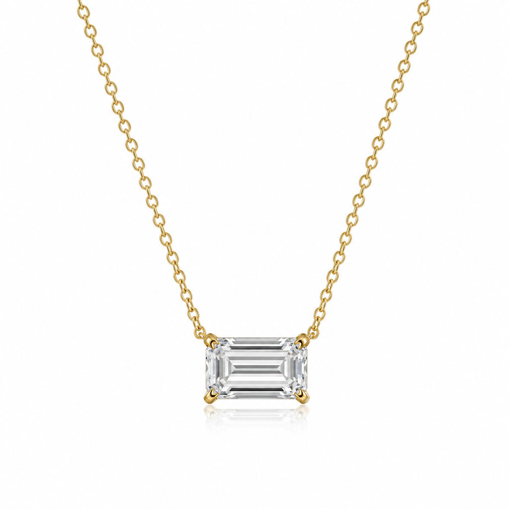 Lab Grown Diamond (1.50 Carats) East West Emerald Cut Necklace in 14K Gold