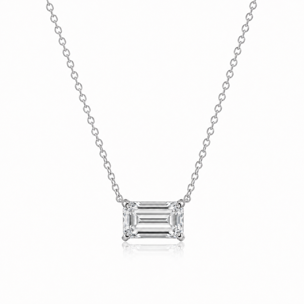 Lab Grown Diamond (1.50 Carats) East West Emerald Cut Necklace in 14K Gold