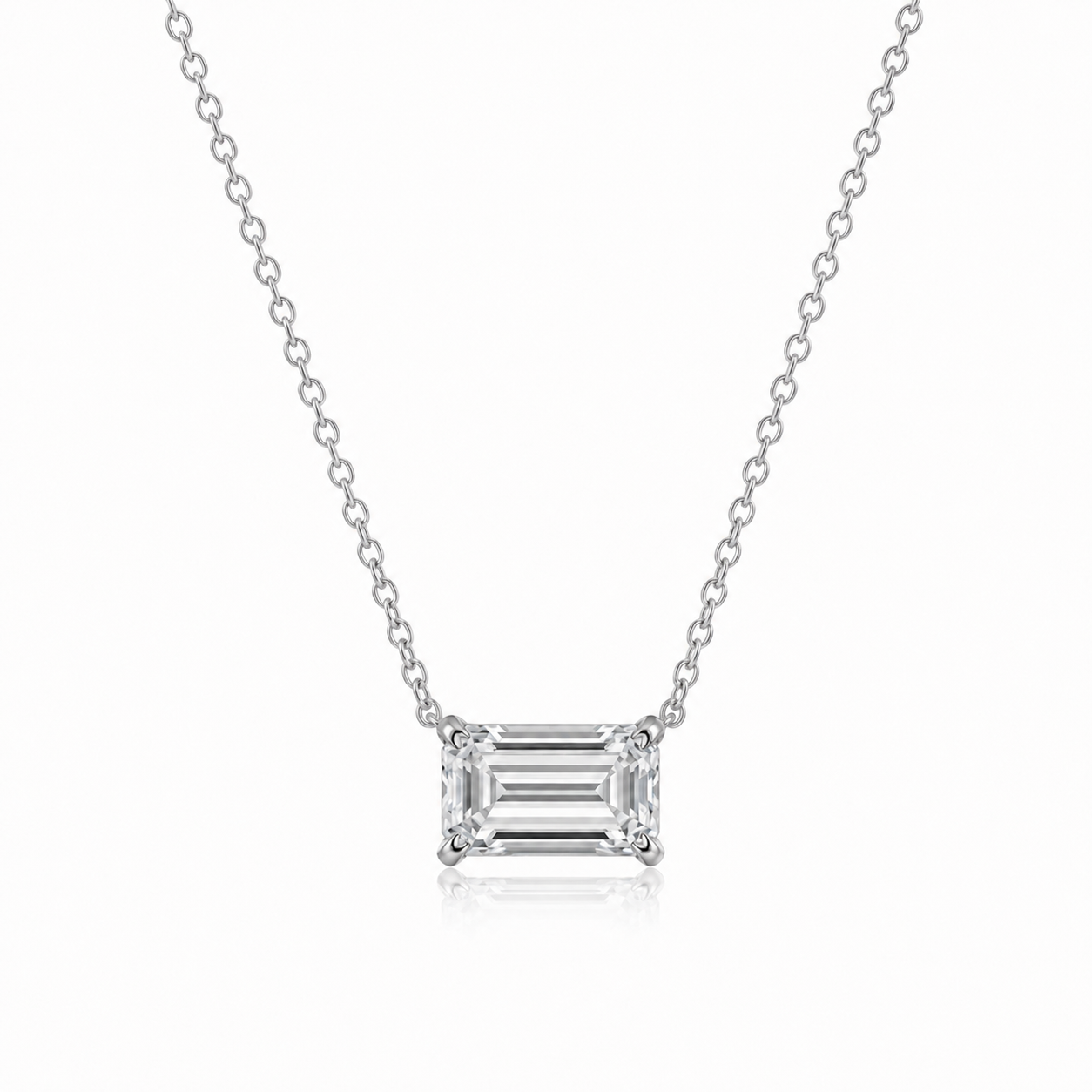 Lab Grown Diamond (1.50 Carats) East West Emerald Cut Necklace in 14K Gold