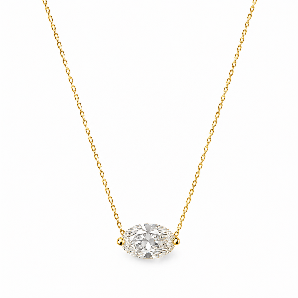 Lab Grown Diamond (1.50 Carats) East West Marquise Cut Necklace in 14K Gold