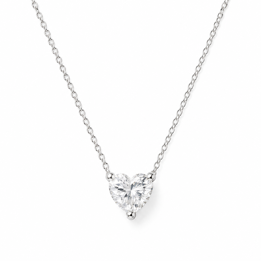 Lab Grown Diamond (1.50 Carats) Heart Shape Necklace in 14K Gold 