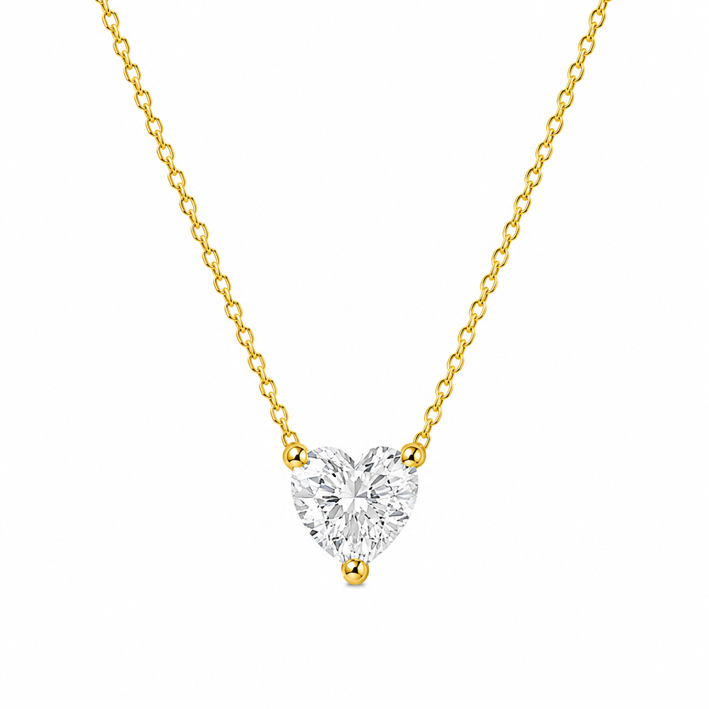 Lab Grown Diamond (1.50 Carats) Heart Shape Necklace in 14K Gold 