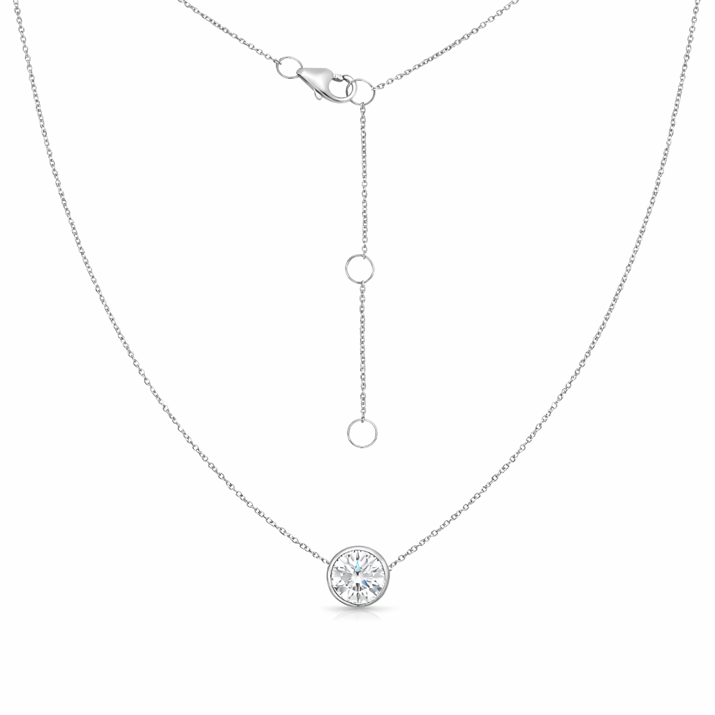Lab Grown Diamond (1.50 carats) Round Cut bezel setting necklace in 14K Gold