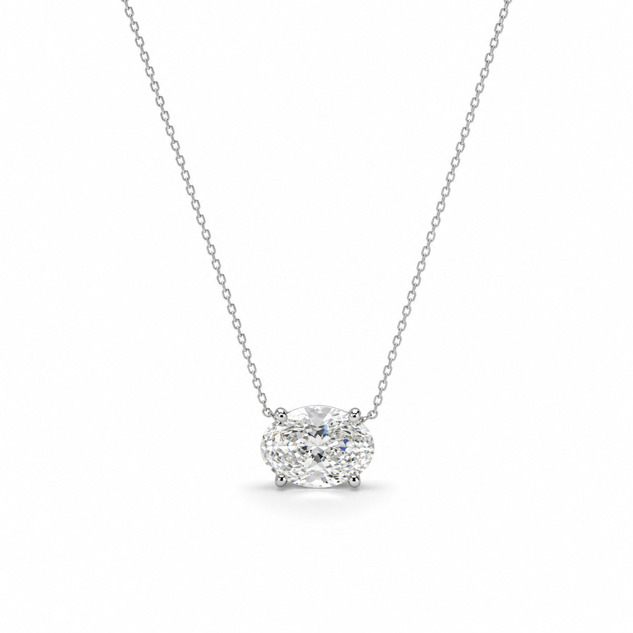 Lab Grown Diamond (2.50 Carats) East West Oval Cut Necklace in 14K Gold