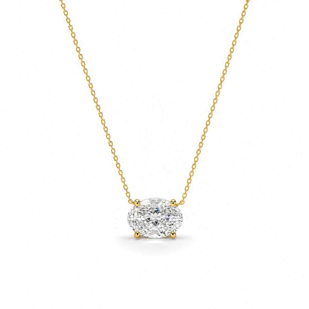 Lab Grown Diamond (2.50 Carats) East West Oval Cut Necklace in 14K Gold