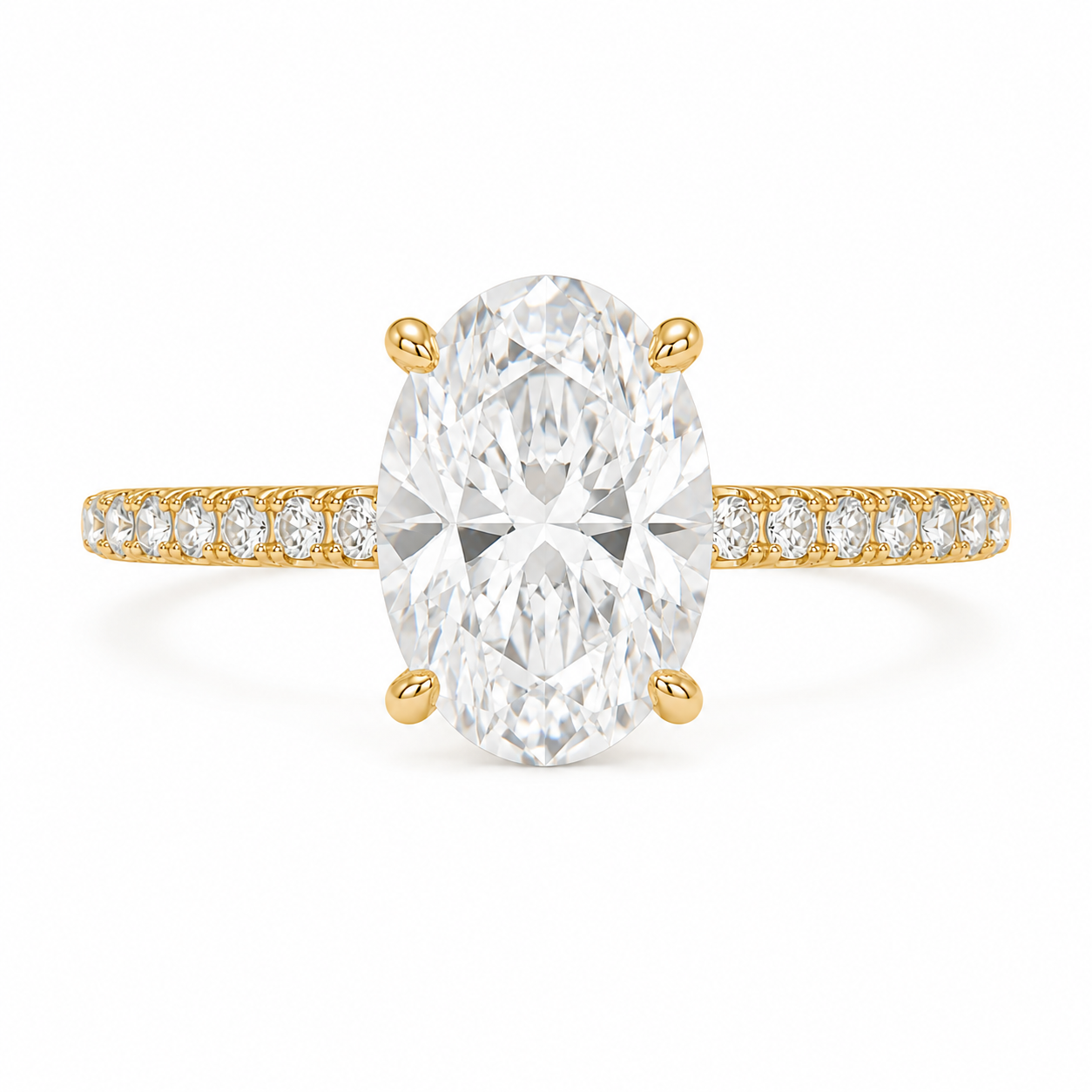 Lab Grown Diamond (2.50 ct.) Oval Cut Hidden Halo Pave' Band Engagement Ring in 14K Gold