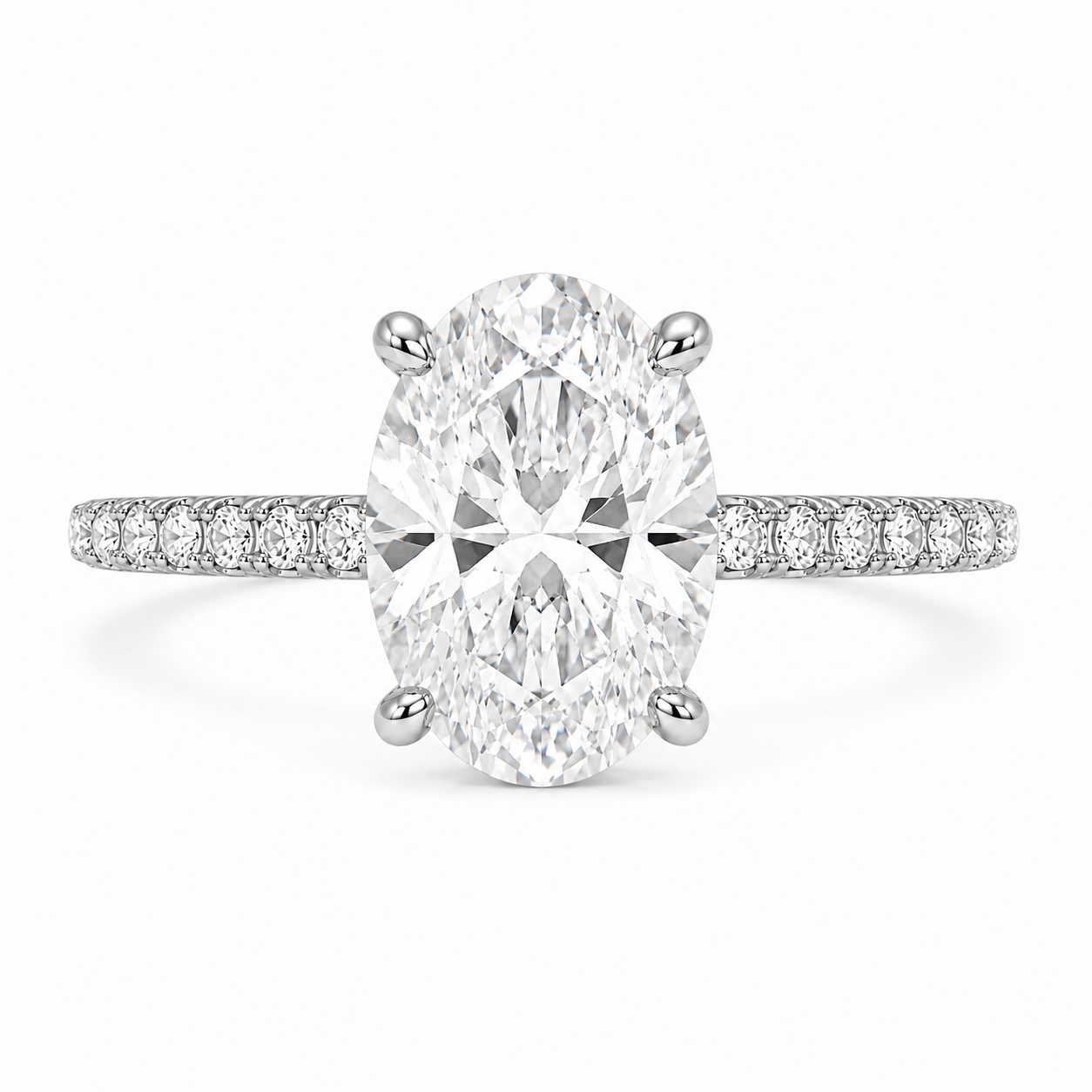 Lab Grown Diamond (2.50 ct.) Oval Cut Hidden Halo Pave' Band Engagement Ring in 14K Gold