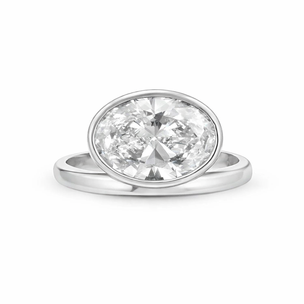 Lab Grown Diamond (3.00 ct.) Oval Cut Bezel Setting Engagement Ring in 14K Gold