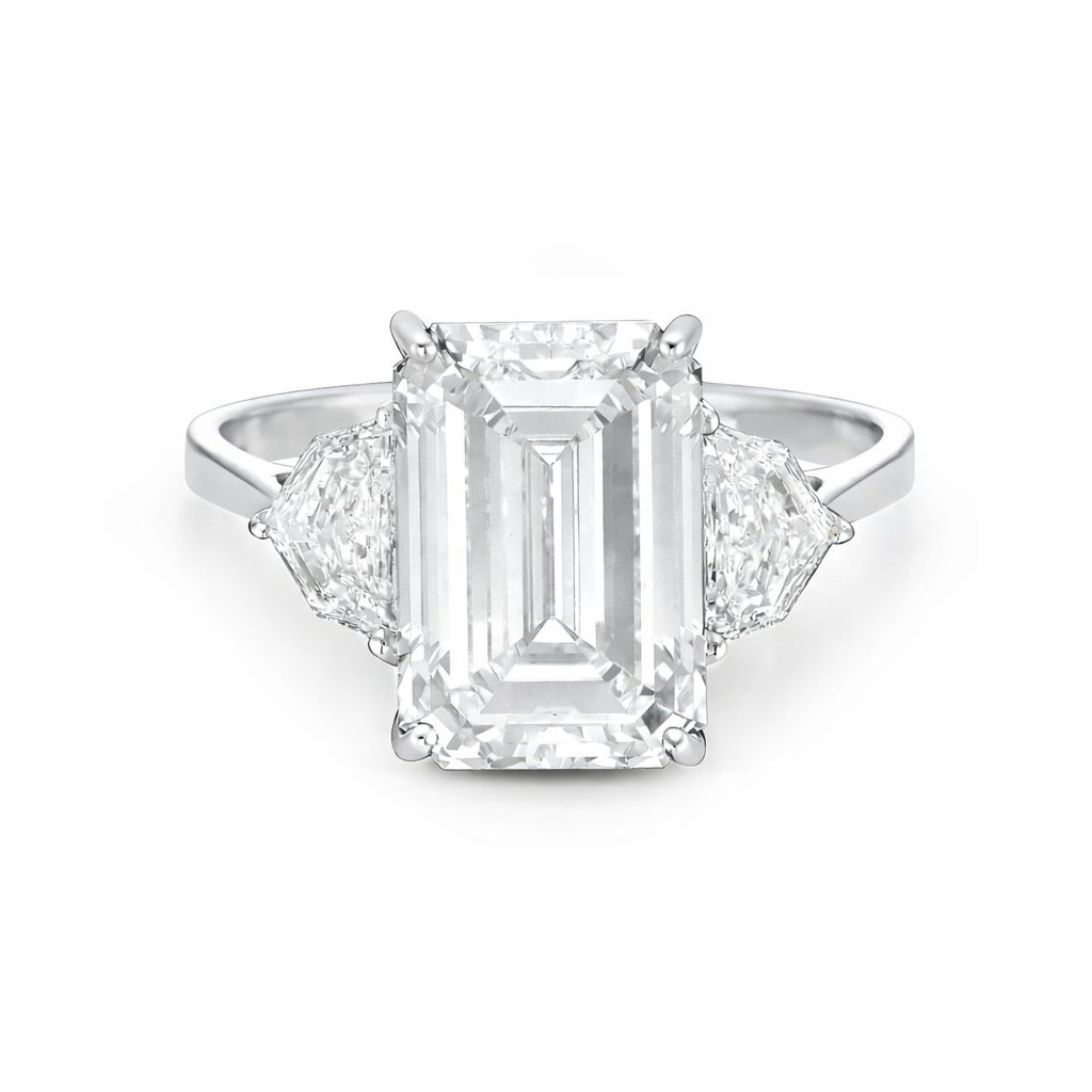 Lab Grown Diamond (4.00 ct.) Emerald Cut 3-Stones Setting Engagement Ring in 14K Gold