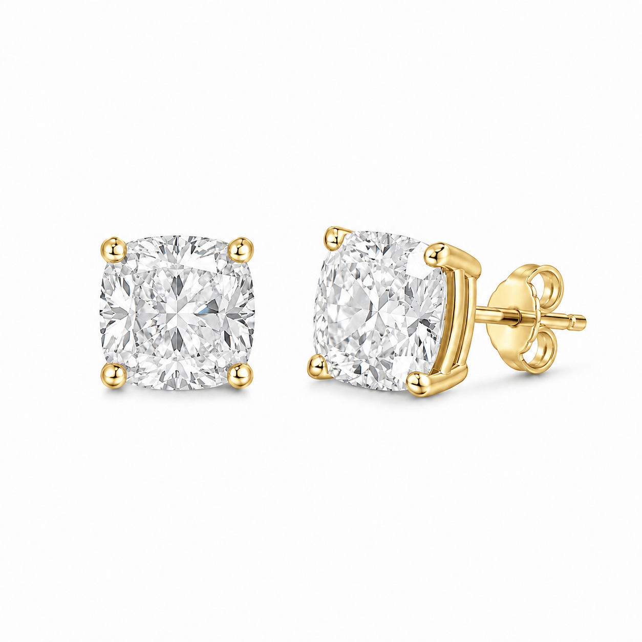 Lab Grown Diamond Cushion Cut Studs Earrings (6.00 ct.) in 14K Gold