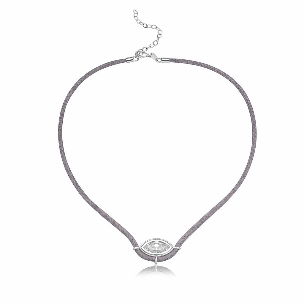 Lab Grown Diamond Marquise Cut (1.50 ct.) Made in Italy Leather Pendant Necklace