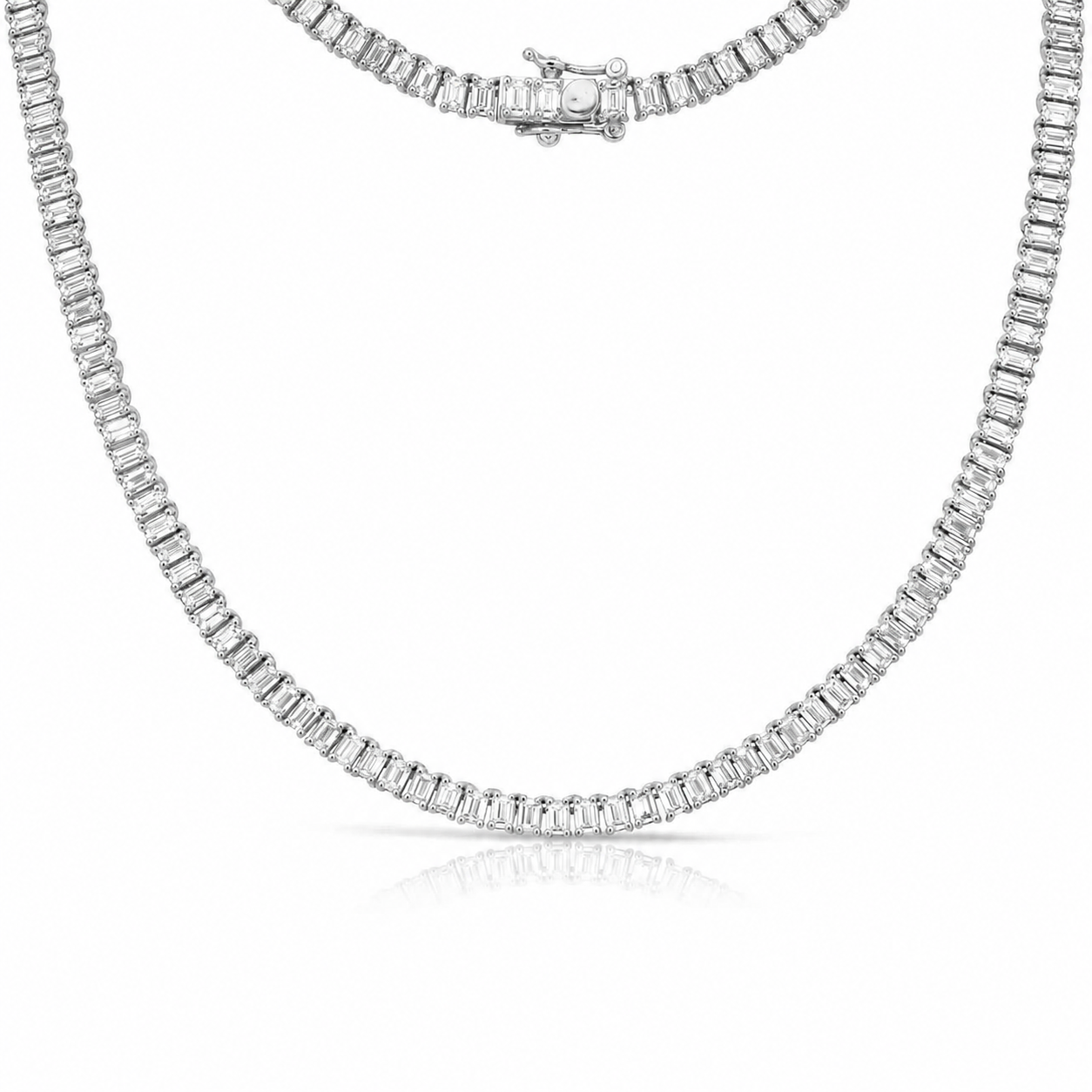 Lab Grown Emerald Cut Diamond Tennis Necklace (15.00 ct.) North South 4-Prongs Setting in 14K Gold