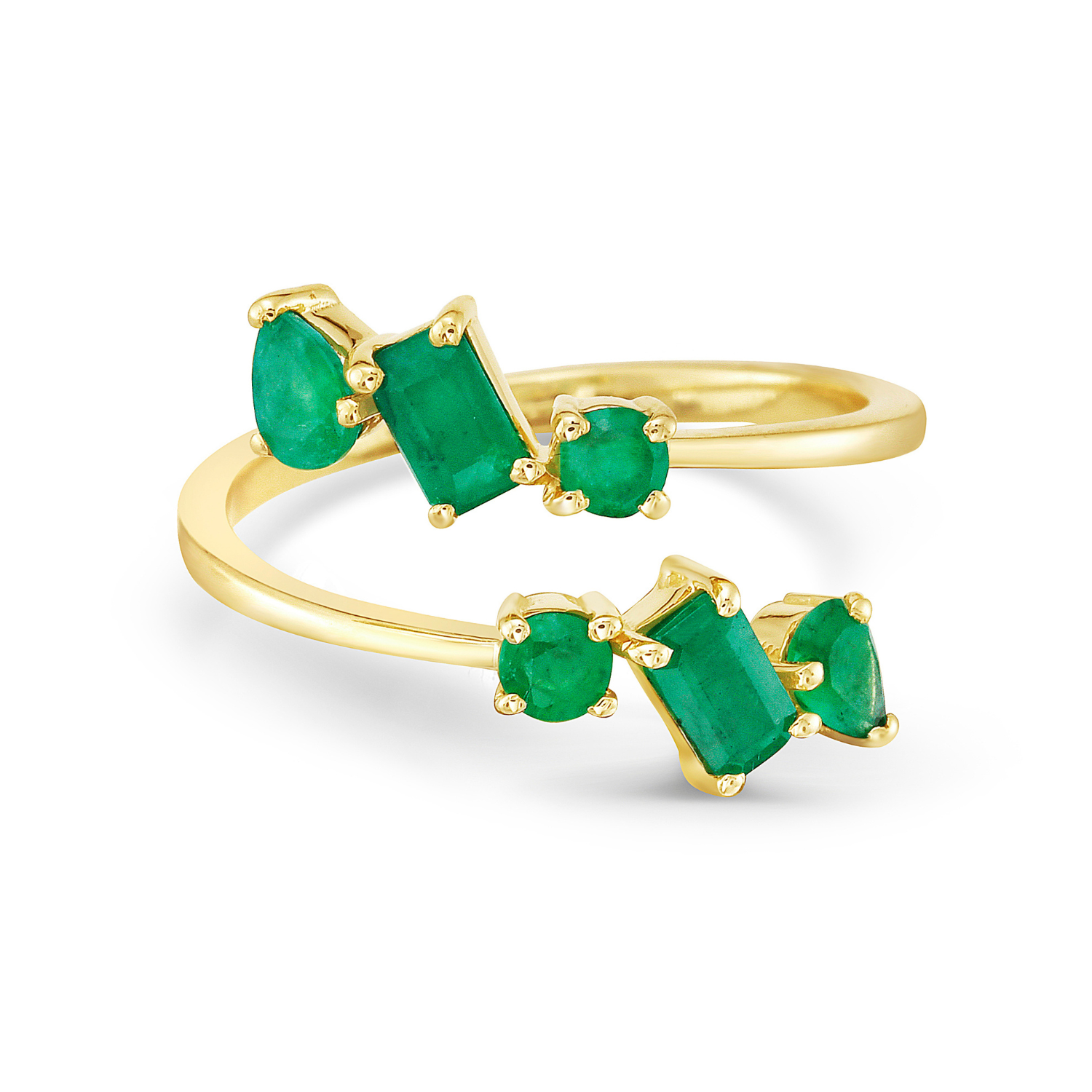 Mixed Shape Emerald Open Wrap Ring (0.90 ct.) 4-Prongs Setting in 14K Gold