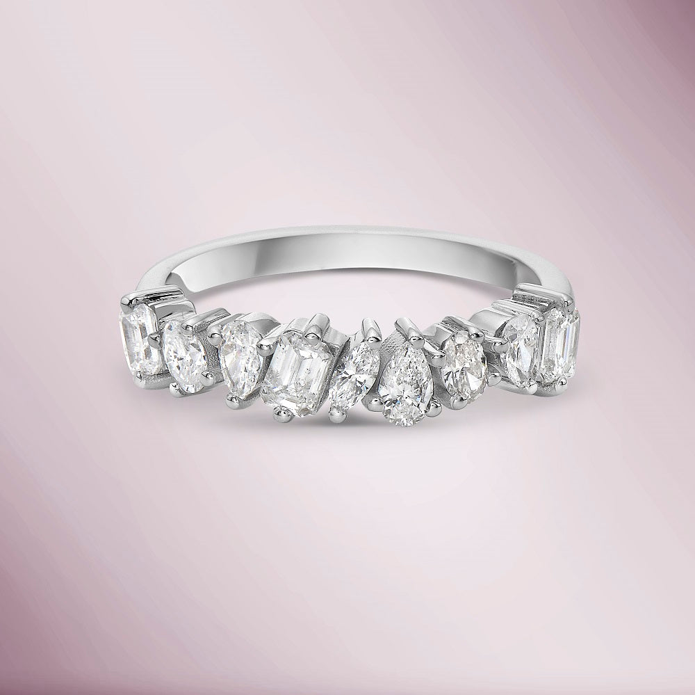 Multi Shape Diamond Halfway Band (0.80 Ct.) in 18K Gold