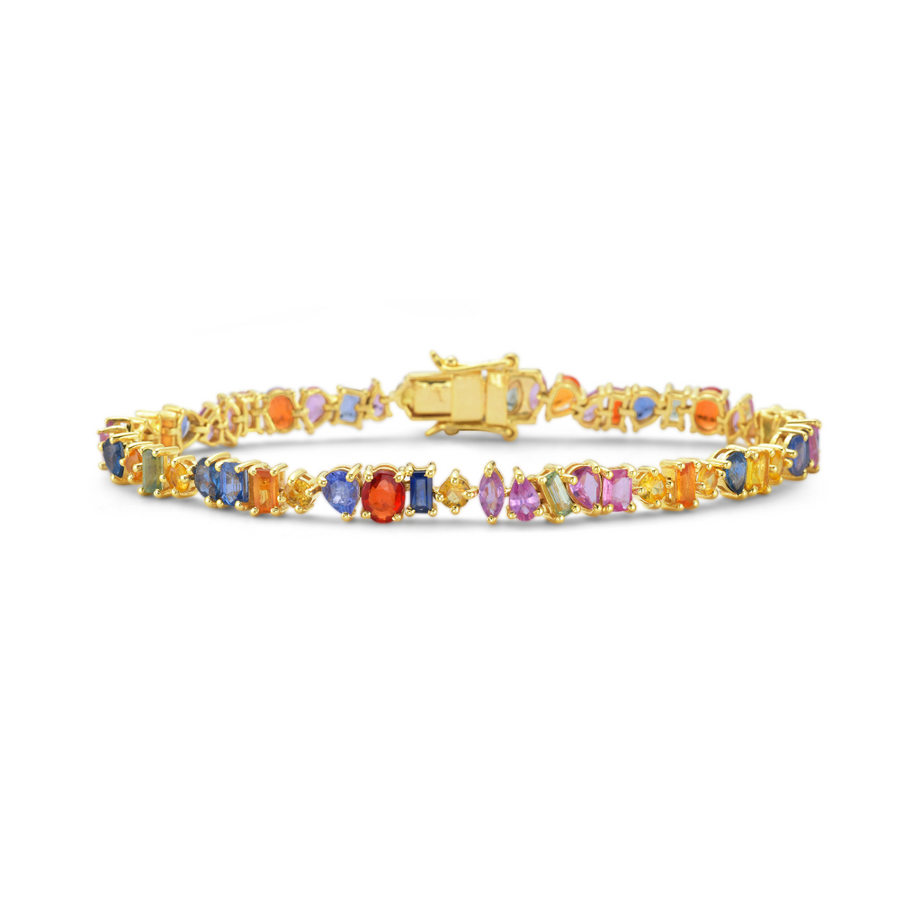 Multi Shape Rainbow Multi Color Sapphire Tennis Bracelet (9.00 ct.) in 14K Gold