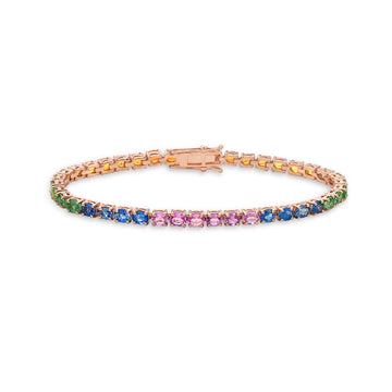 Multicolor Rainbow Oval Sapphires Tennis Bracelet (10.00 ct.) 4-Prongs Setting in 14K Gold