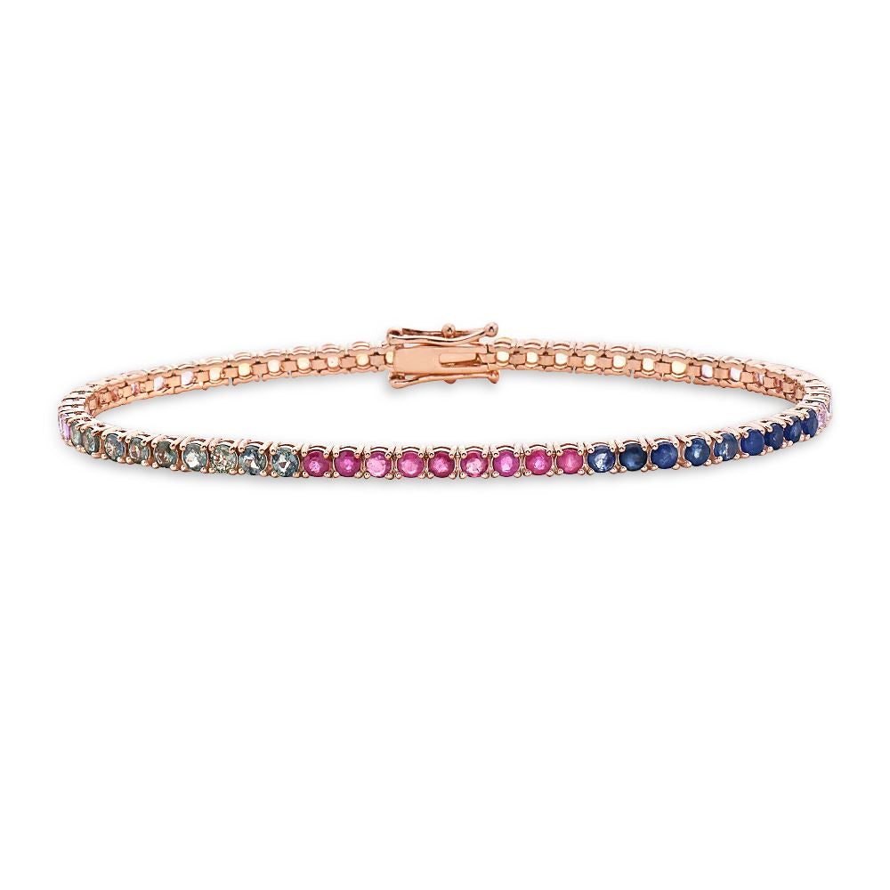 Multicolor Rainbow Sapphire Tennis Bracelet (9.10 ct.) 4-Prongs Setting in 14K Gold