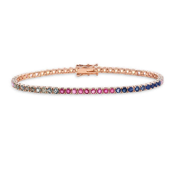 Multicolor Rainbow Sapphire Tennis Bracelet (9.10 ct.) 4-Prongs Setting in 14K Gold