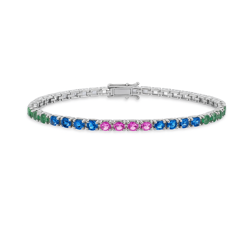 Multicolor Rainbow Oval Sapphires Tennis Bracelet (10.00 ct.) 4-Prongs Setting in 14K Gold